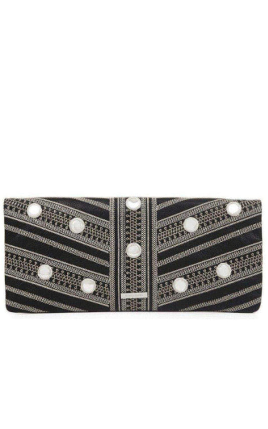 Black Leather Fold Over Clutch BCBGMAXAZRIA