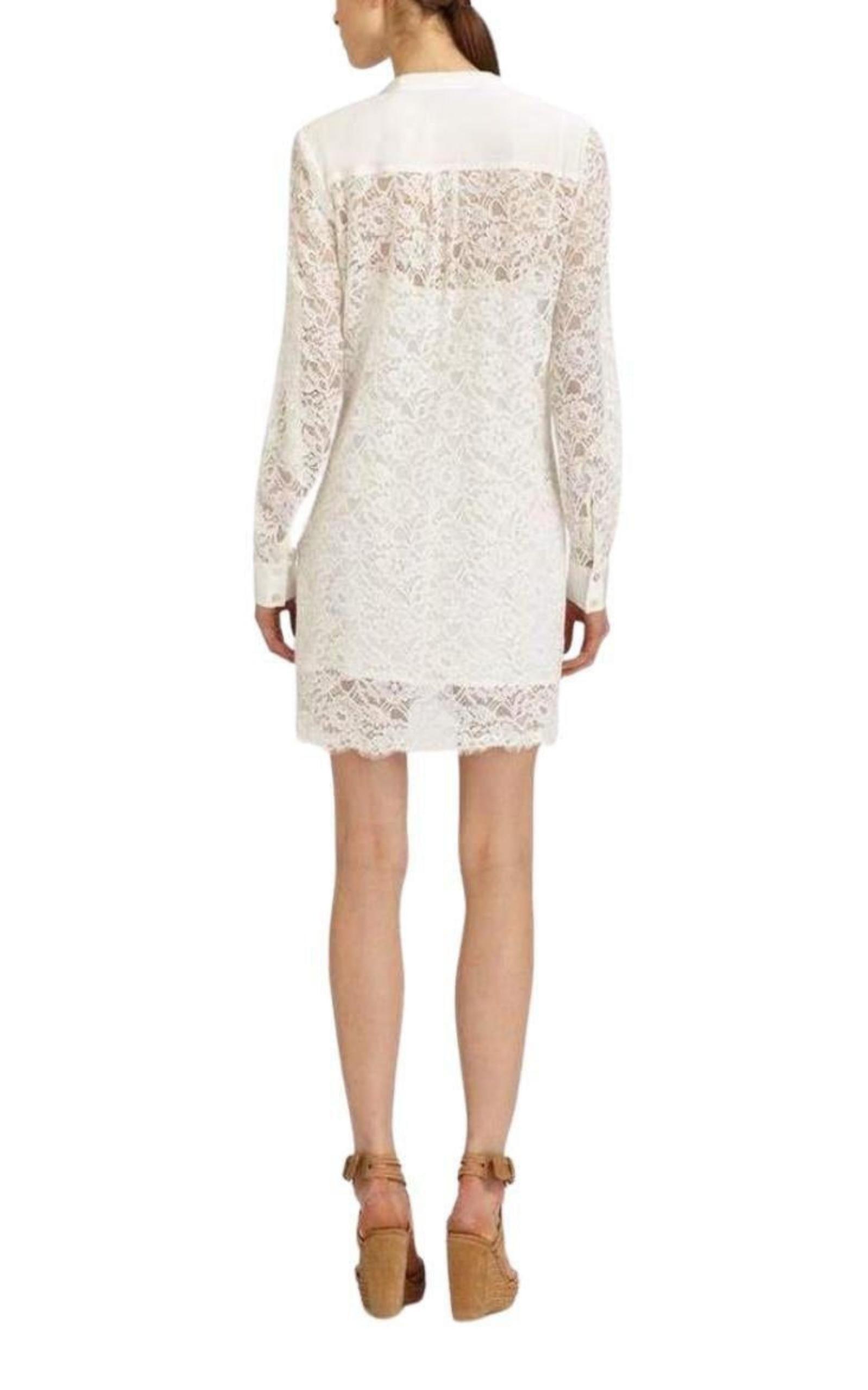 Contrast Bib Lace Silk Tunic Dress BCBGMAXAZRIA