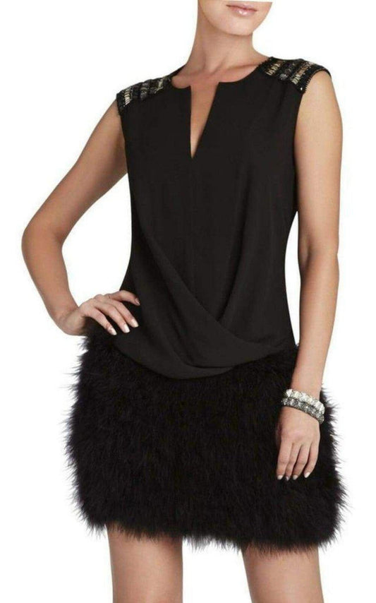 Gisele Front Draped Sleeveless Beaded Blouse BCBGMAXAZRIA