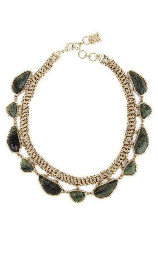 Gold Green Natural Stone Collar Necklace BCBGMAXAZRIA