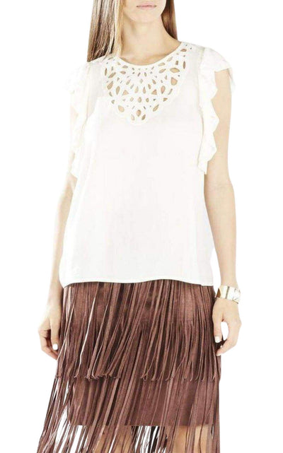 Haidee Flutter-Sleeve Cutout Embroidered Top BCBGMAXAZRIA