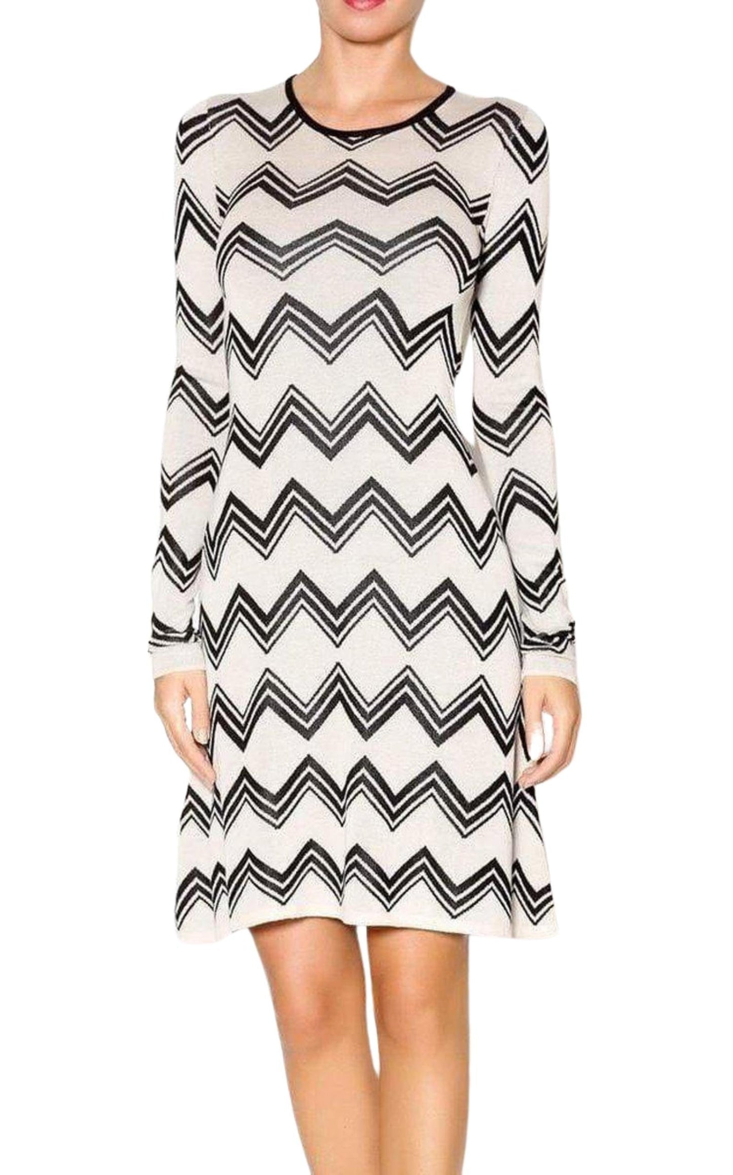 Keeley Jacquard Zigzag Sweater Silk Blend Dress BCBGMAXAZRIA