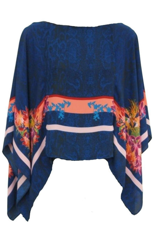 Kei Scarf Print Poncho Top BCBGMAXAZRIA