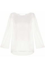 Kyleigh Fringe-Back Slit Sleeve Top BCBGMAXAZRIA