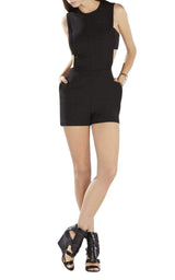 Leni Bib Front Black Romper BCBGMAXAZRIA