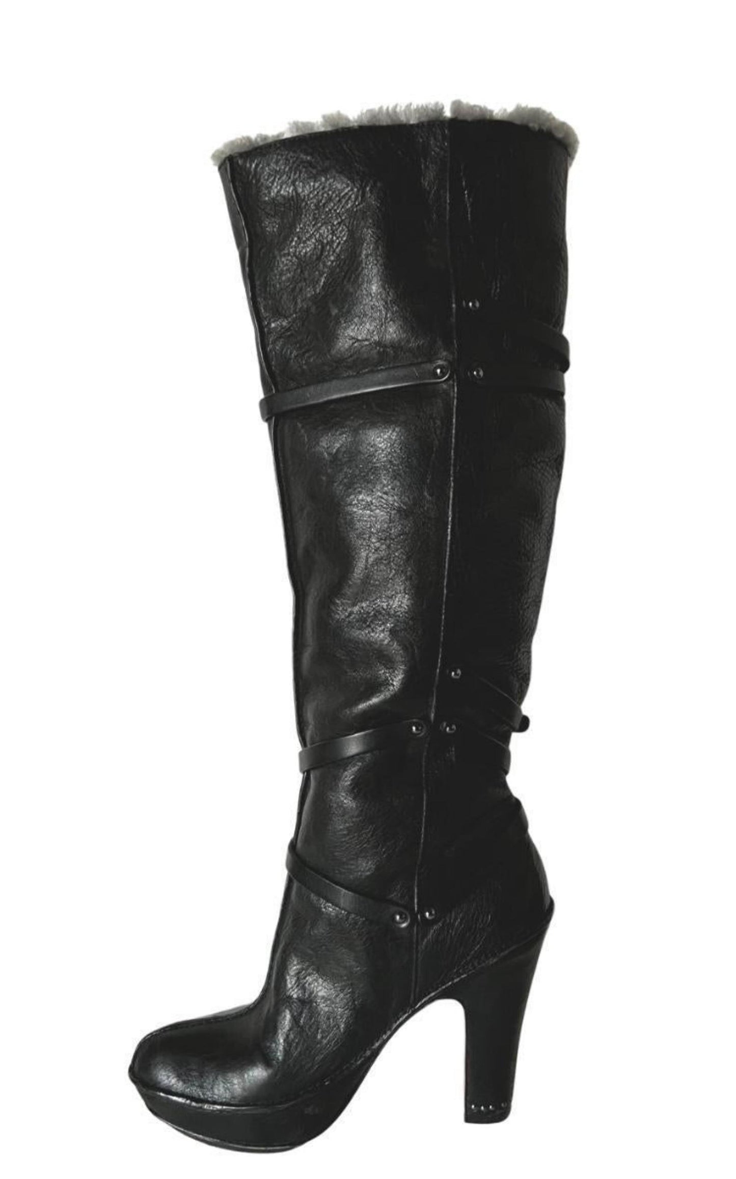 Molly Black Leather Boots with Shearling Lining BCBGMAXAZRIA