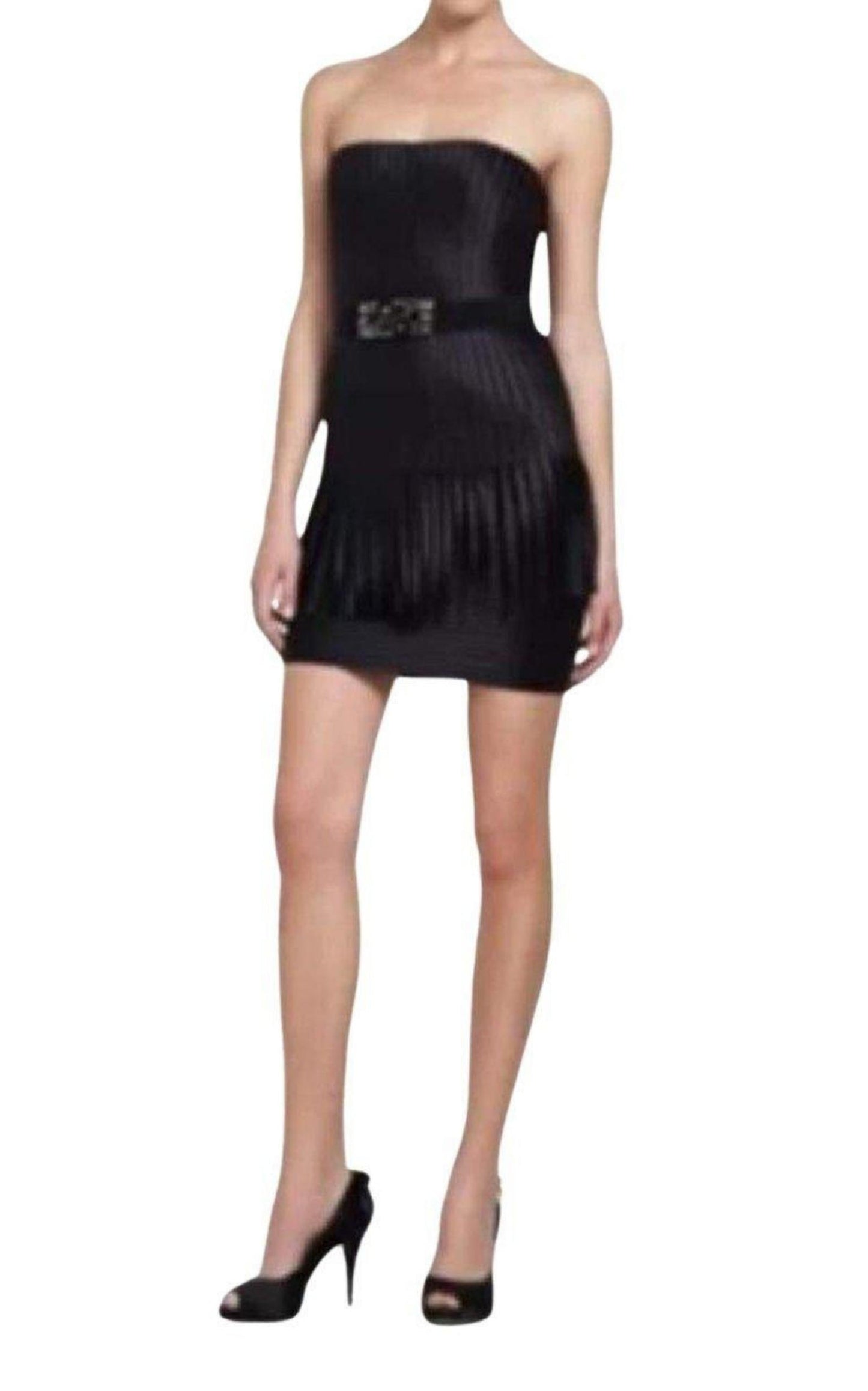 Navy Eliot Strapless Fringe Dress BCBGMAXAZRIA