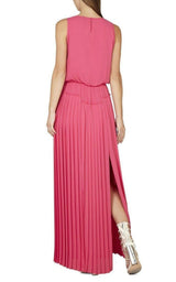 Pink Jenine High Split Pleated Skirt Maxi Dress BCBGMAXAZRIA