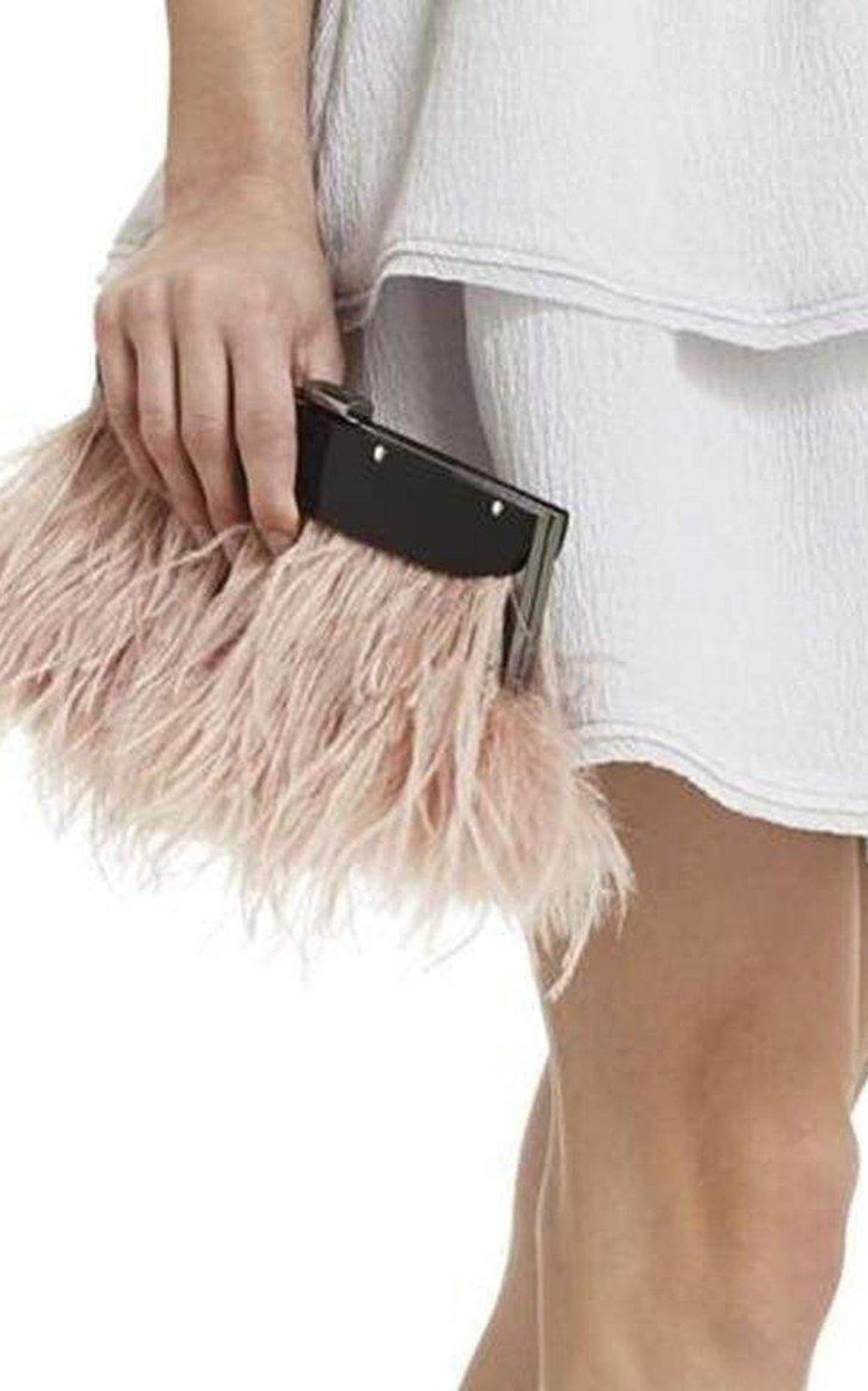 Portia Feather-Trim Lucite Clutch BCBGMAXAZRIA