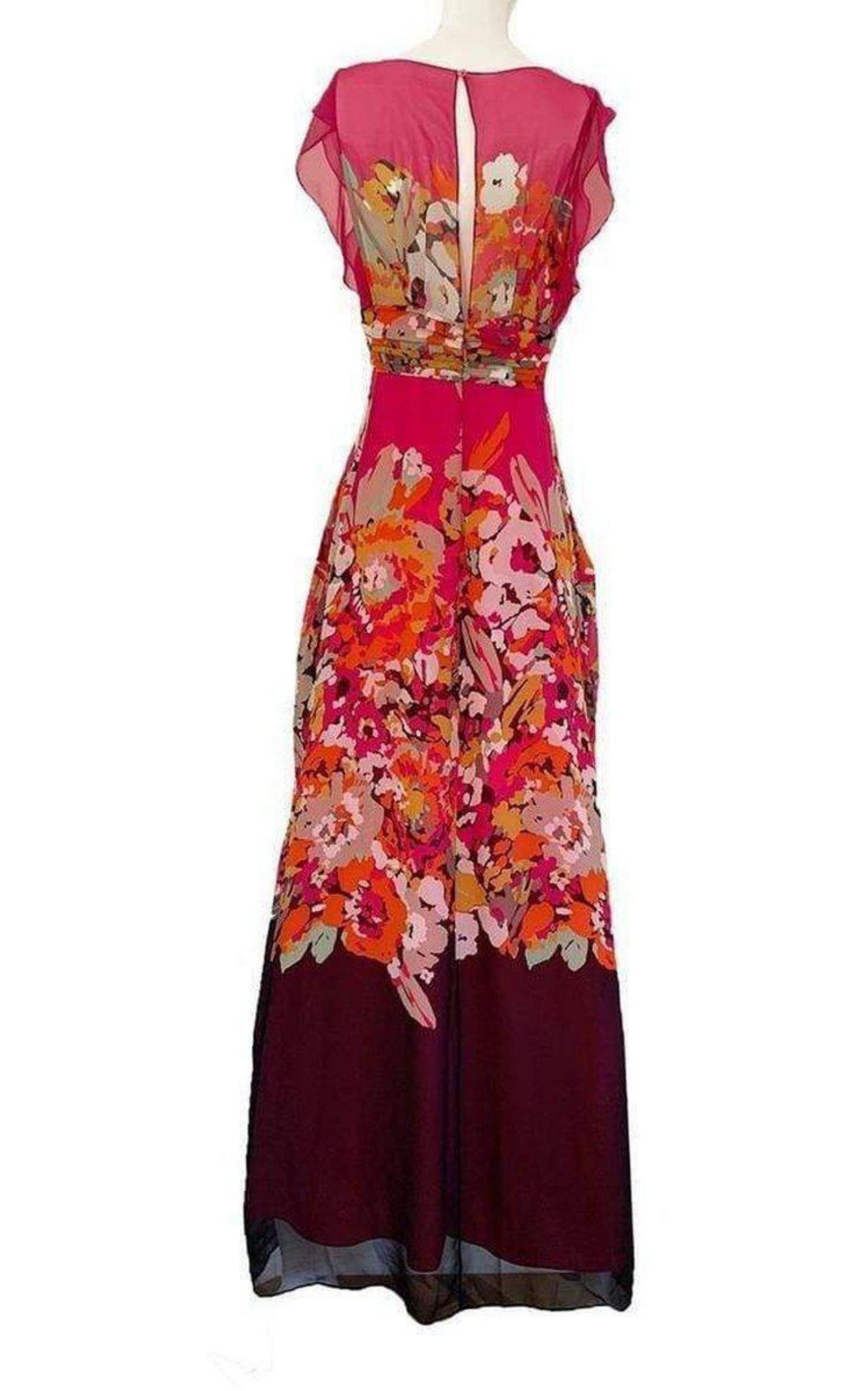 Printed Silk V-Neck Maxi Dress BCBGMAXAZRIA