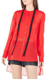 Red Berry Kristian Pleated Button-Up Shirt BCBGMAXAZRIA