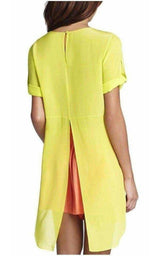 Silk Lemongrass Caterina Split Back Top BCBGMAXAZRIA