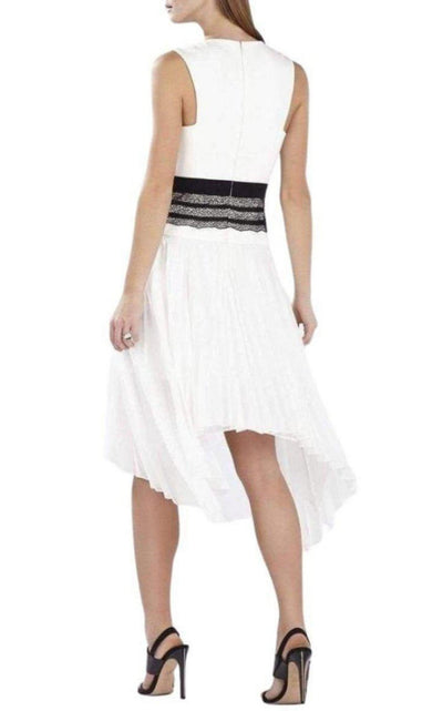 Sleeveless Pleated-Skirt Lace-Trim Dress BCBGMAXAZRIA