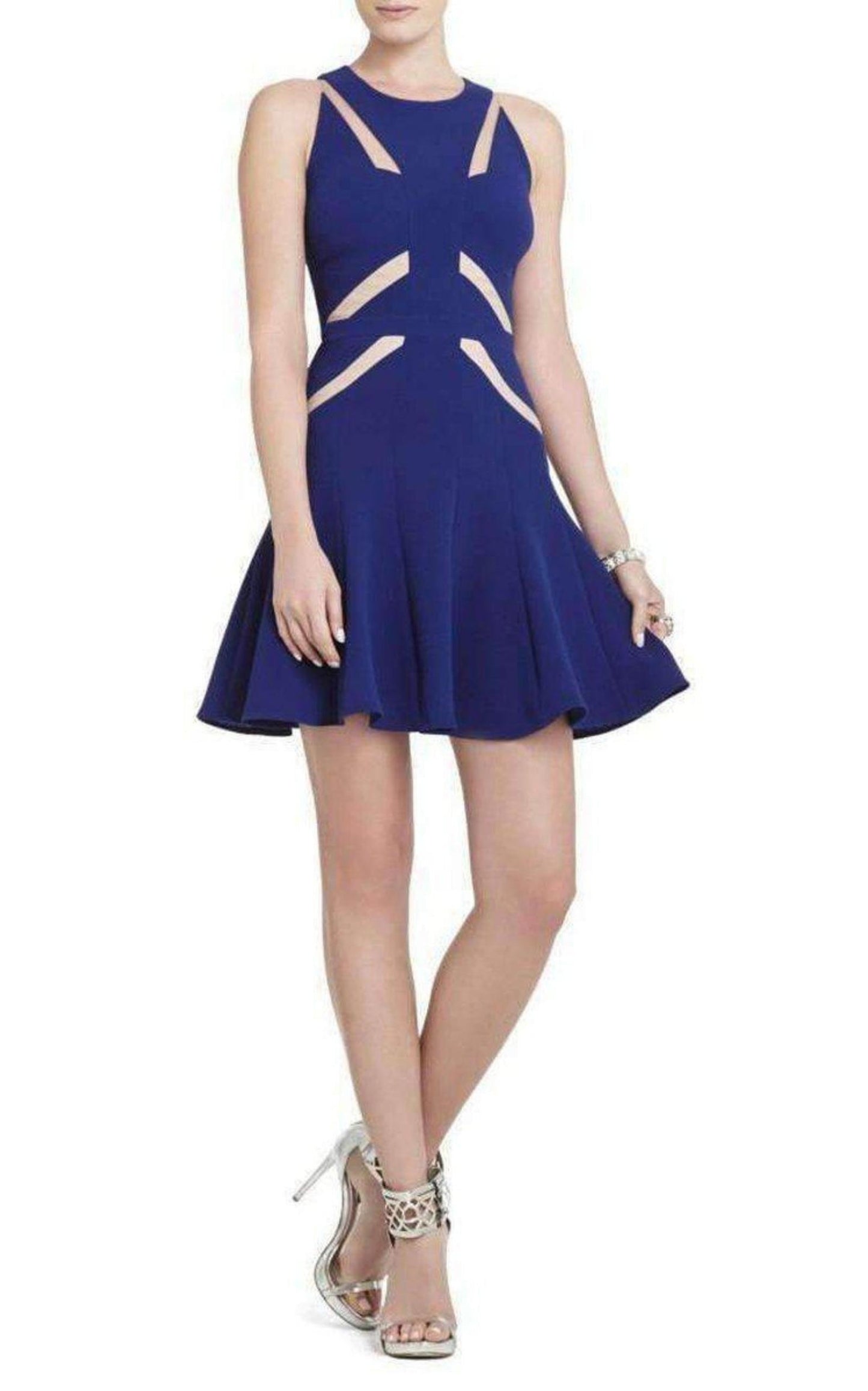 Solie Tulle Insert Cut Out Blue Dress BCBGMAXAZRIA