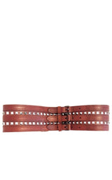 Studded Cognac Waist Leather Belt BCBGMAXAZRIA