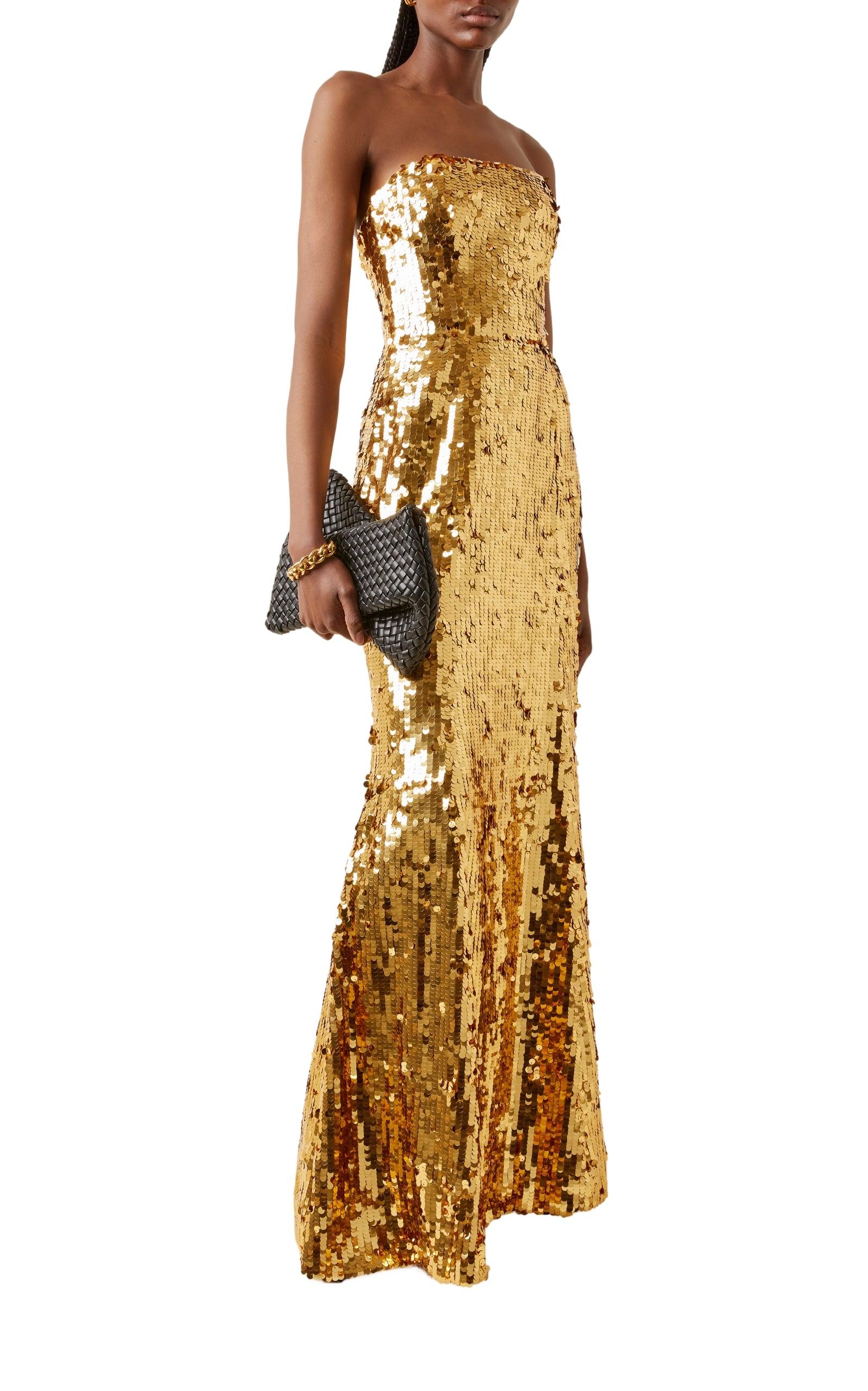 Sequined Strapless Gown Dress Carolina Herrera