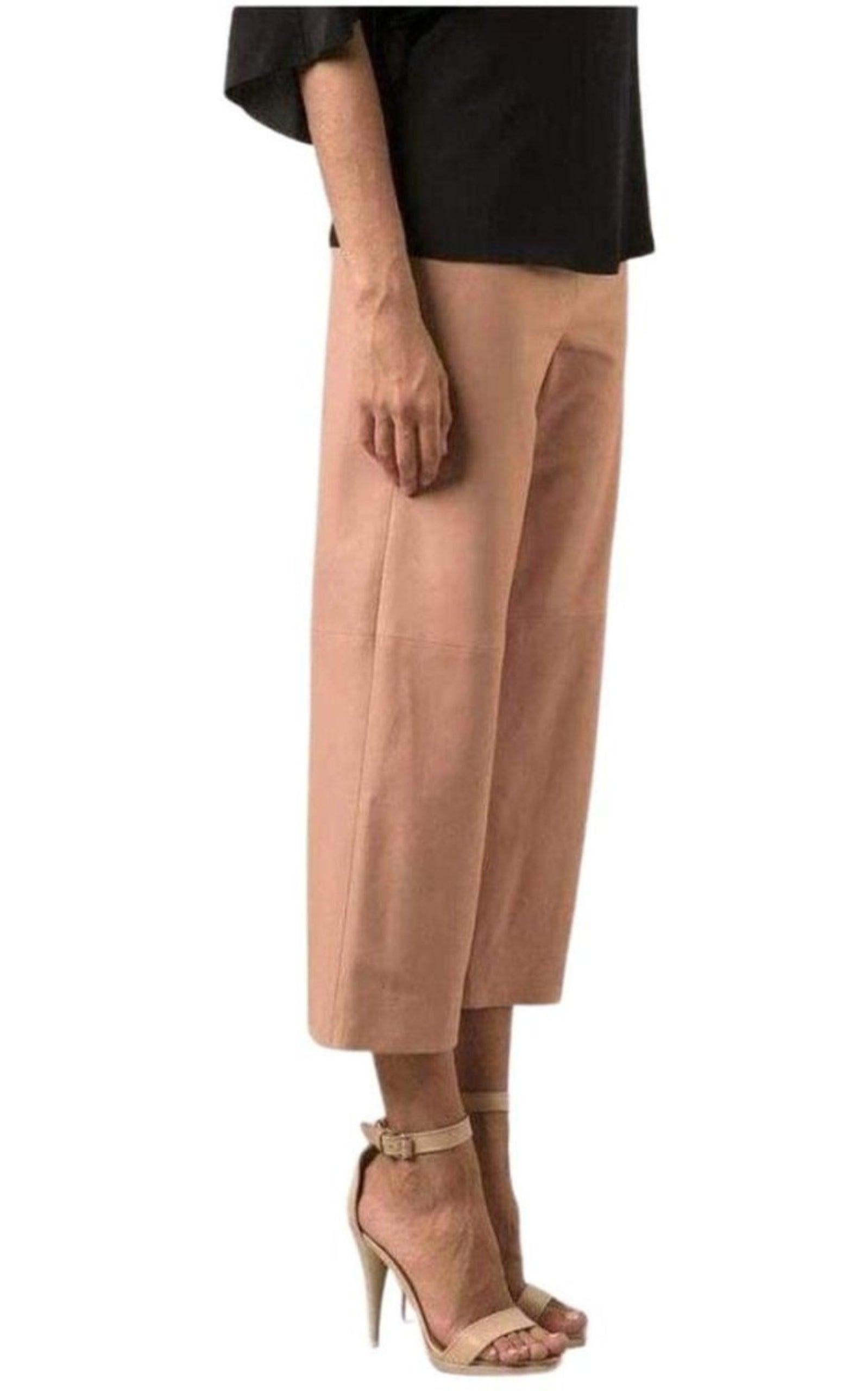 Beige Leather Cropped Pants Chloe