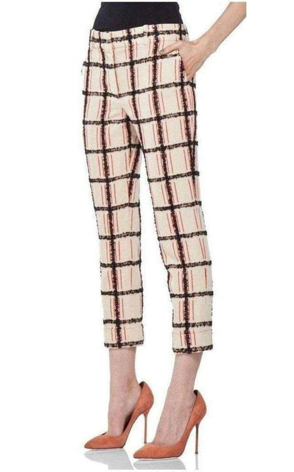 Beige Mohair Trim Check Cropped Pants Chloe