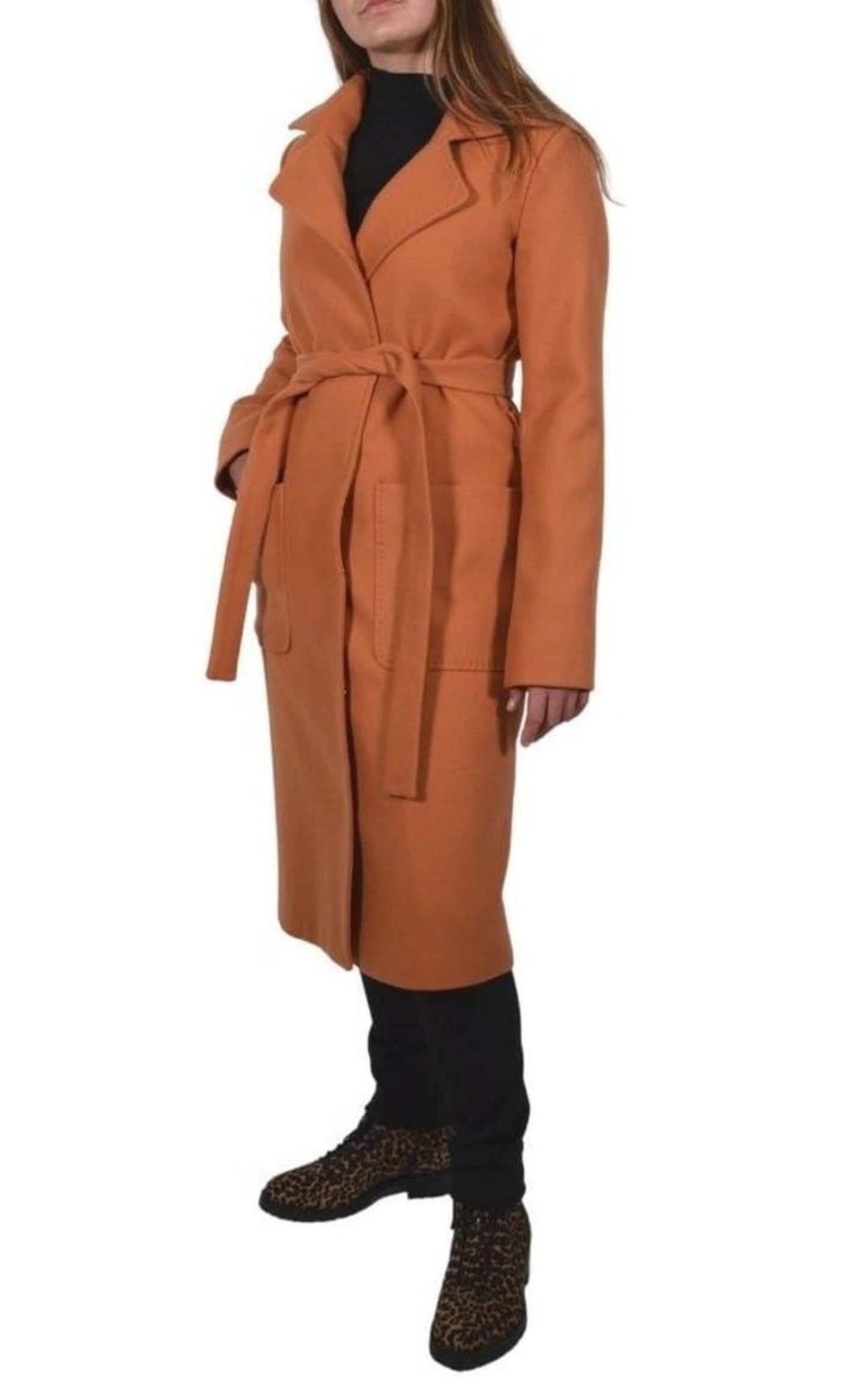 Belted Wool Blend Long Coat Cult Moda