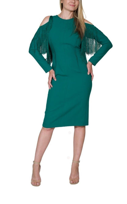 Green Cold Shoulder Fringe Dress Cult Moda