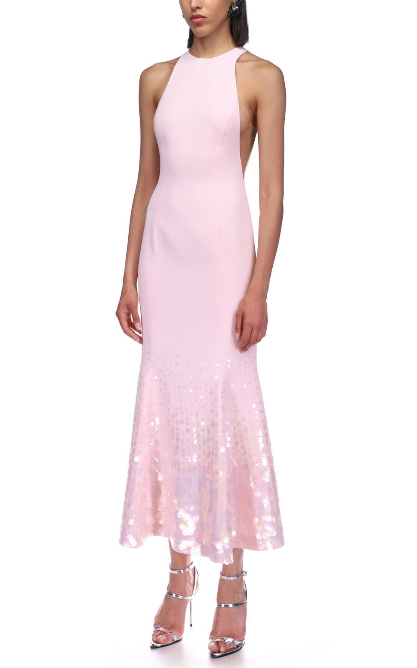 David Koma Paillette Illusion Midi Pink Dress