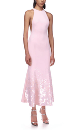 David Koma Paillette Illusion Midi Pink Dress