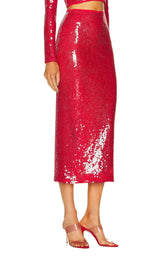 David Koma Red Sequinned Midi Skirt - Runway Catalog