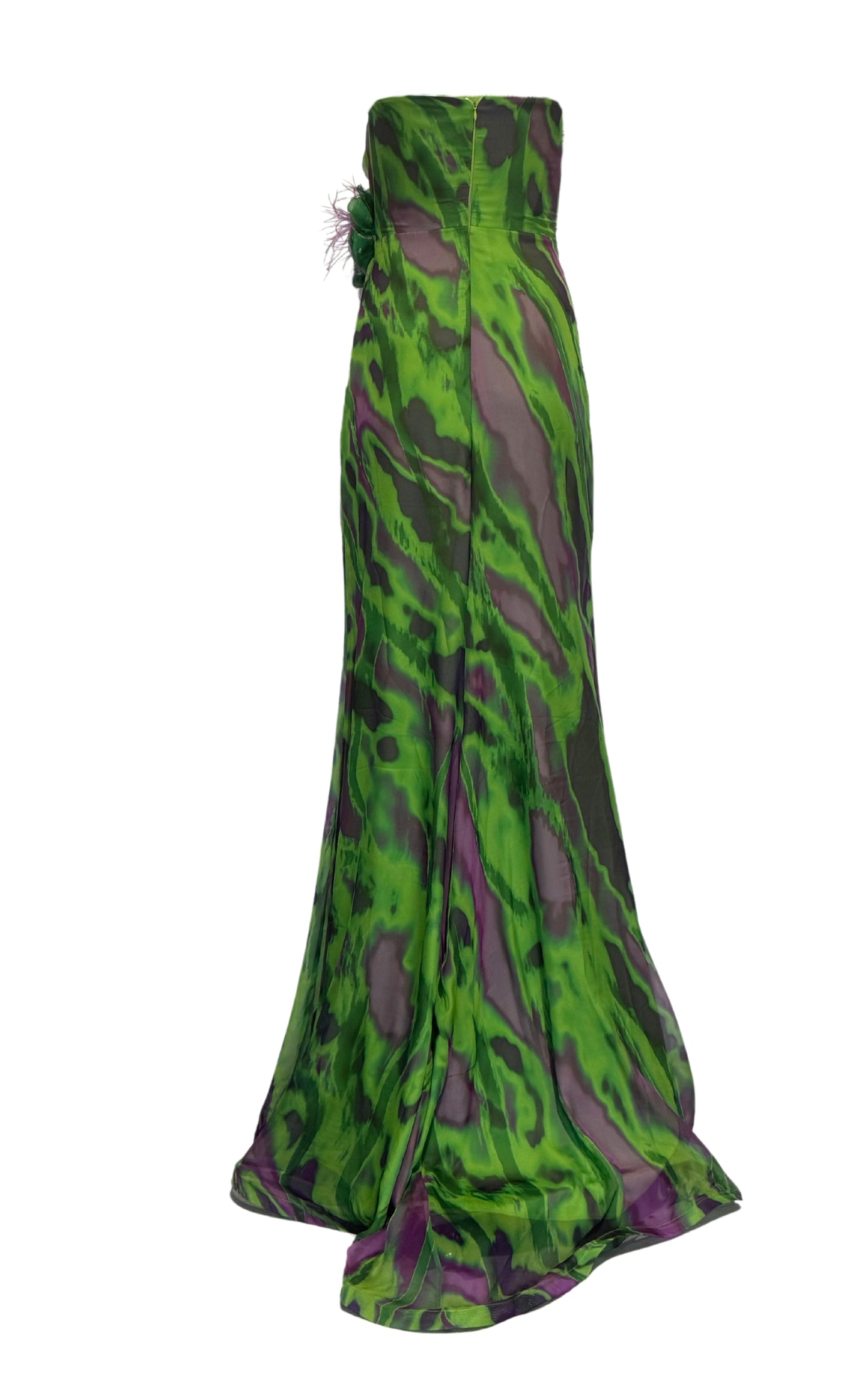 Dekolte Strapless Green Purple Print Party Dress