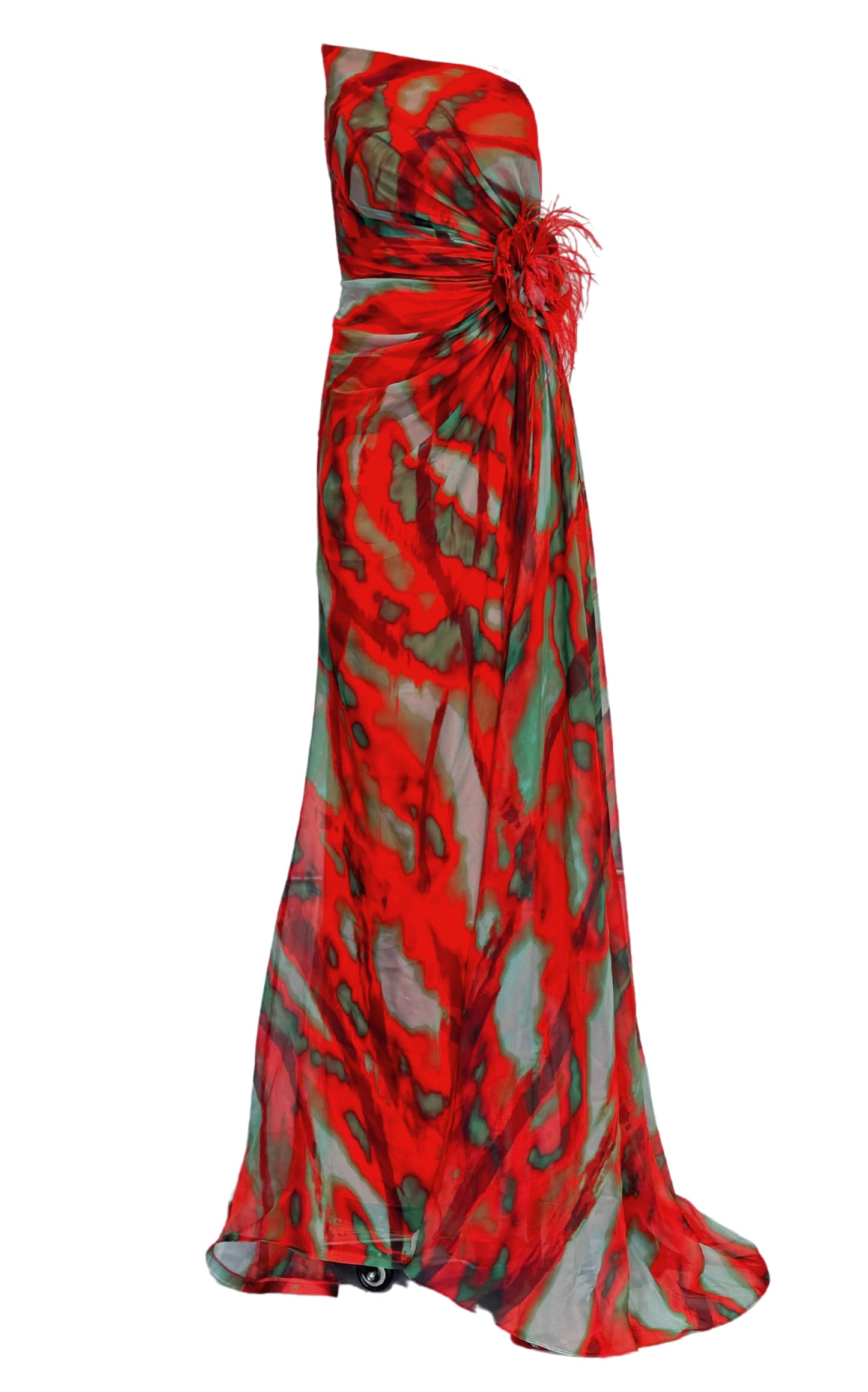 Dekolte Strapless Red Print Party Dress