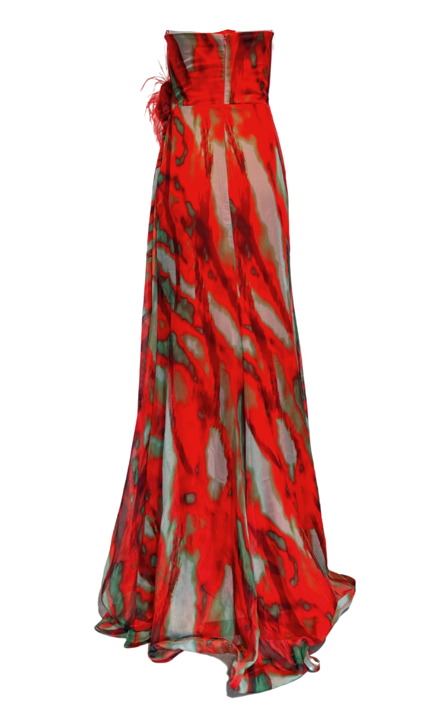 Dekolte Strapless Red Print Party Dress