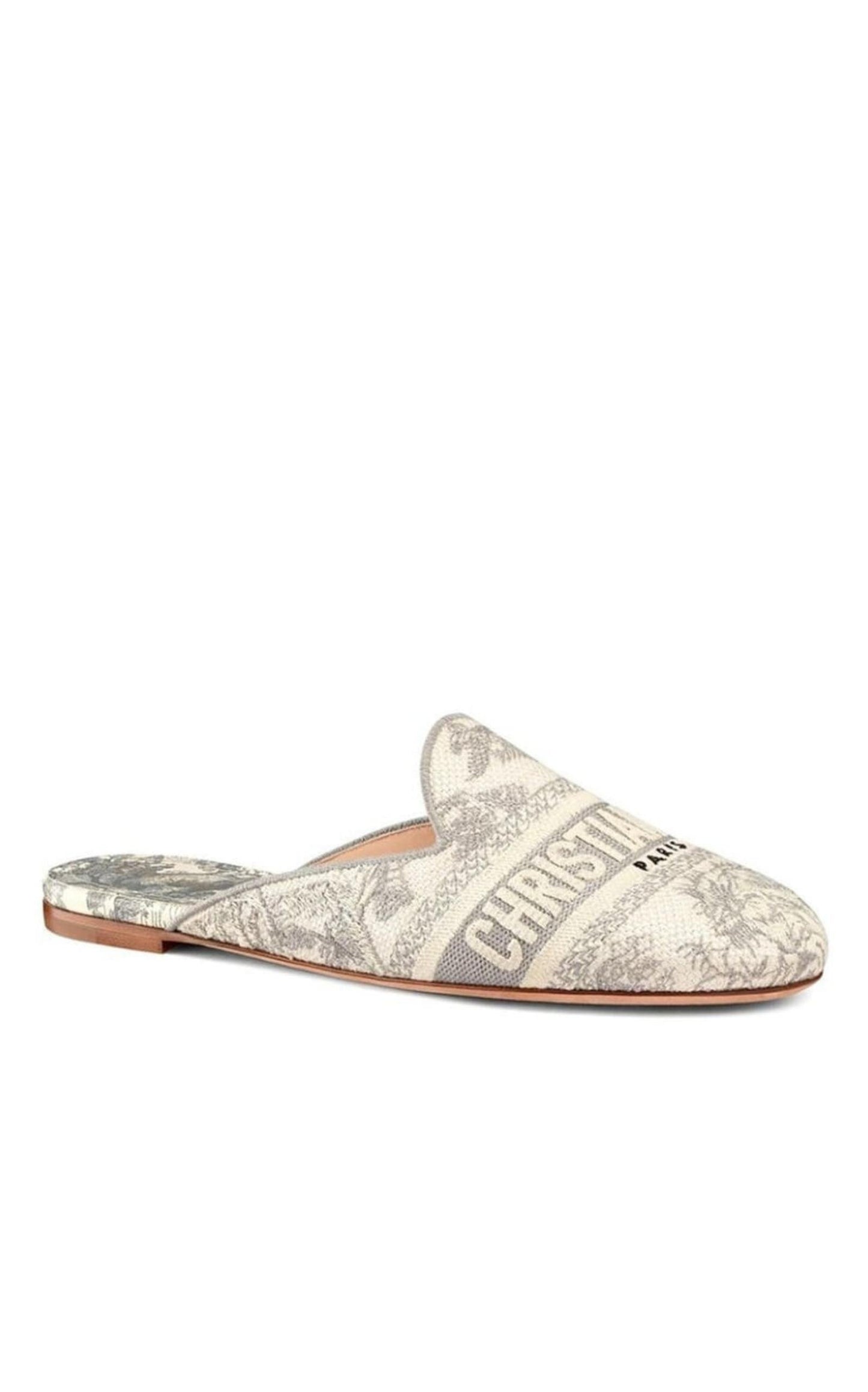 Dior Toile de Jouy Motif Flat Mules in Grey Stone Dior