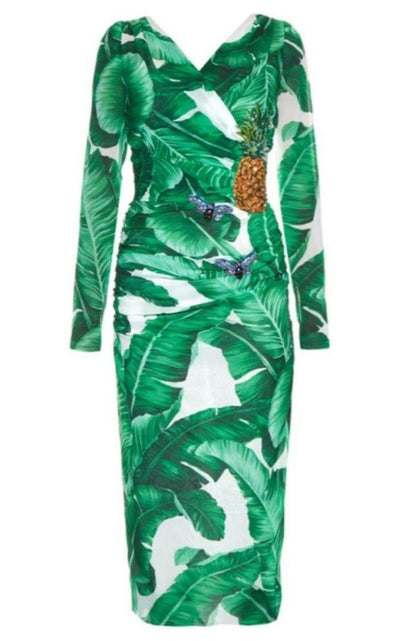 Dolce & Gabbana Banana Leaf-print Embellished Dress