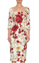 Daisy and Poppy Print Silk Blend Dress Dolce & Gabbana