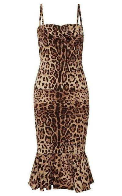 Ruched Leopard Print Silk Cady Midi Dress Dolce & Gabbana