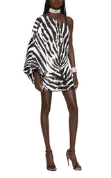 Zebra Print Sequined One-shoulder Dress Dolce & Gabbana