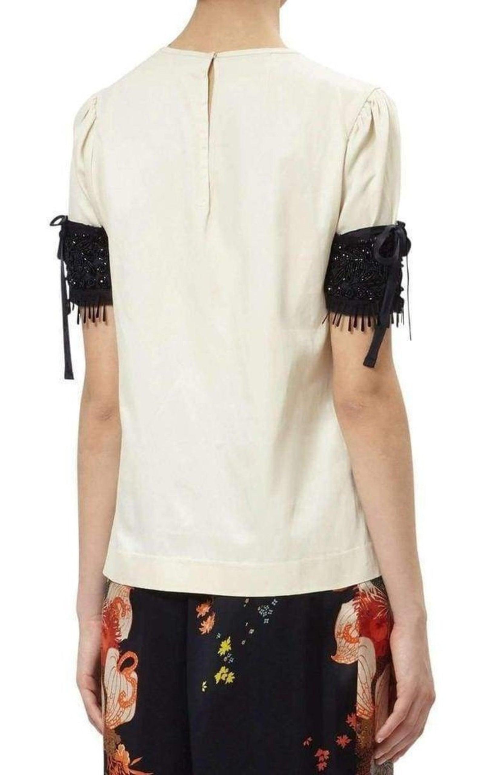 Embellished Sleeve Cotton Blend Top Dries Van Noten