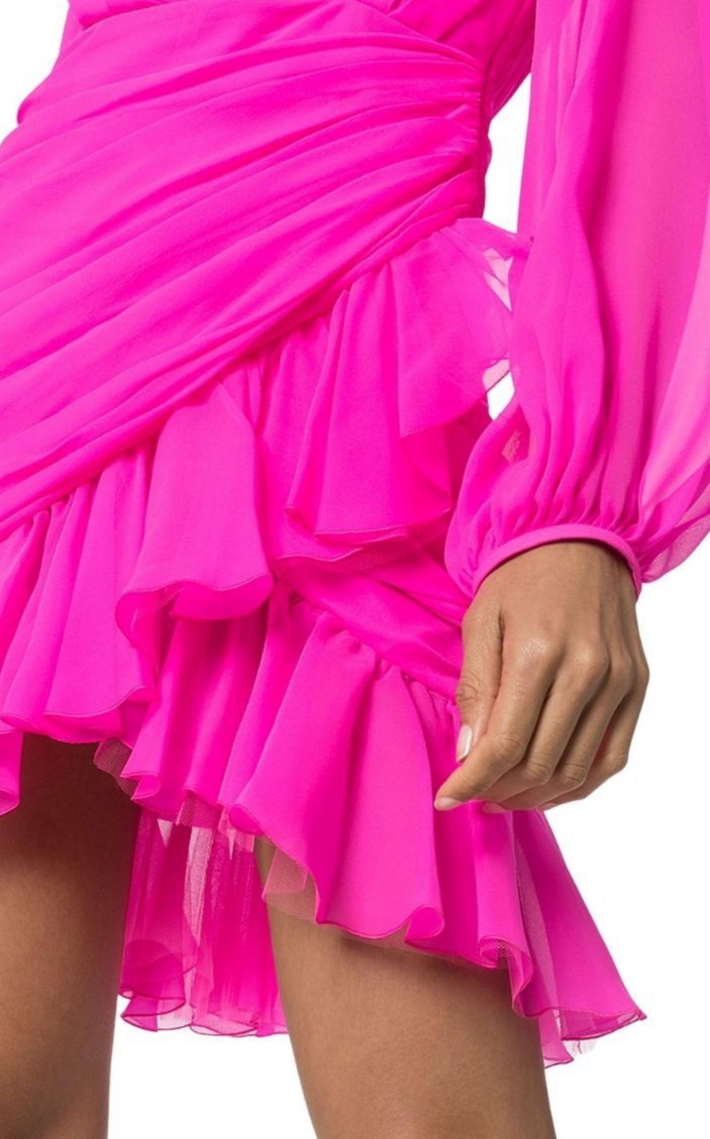 Ruched Neon Silk-Chiffon Mini Dress Giambattista Valli