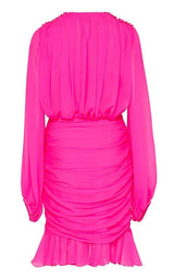 Ruched Neon Silk-Chiffon Mini Dress Giambattista Valli