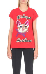 Cat Embroidered Cotton-Jersey T-shirt Gucci