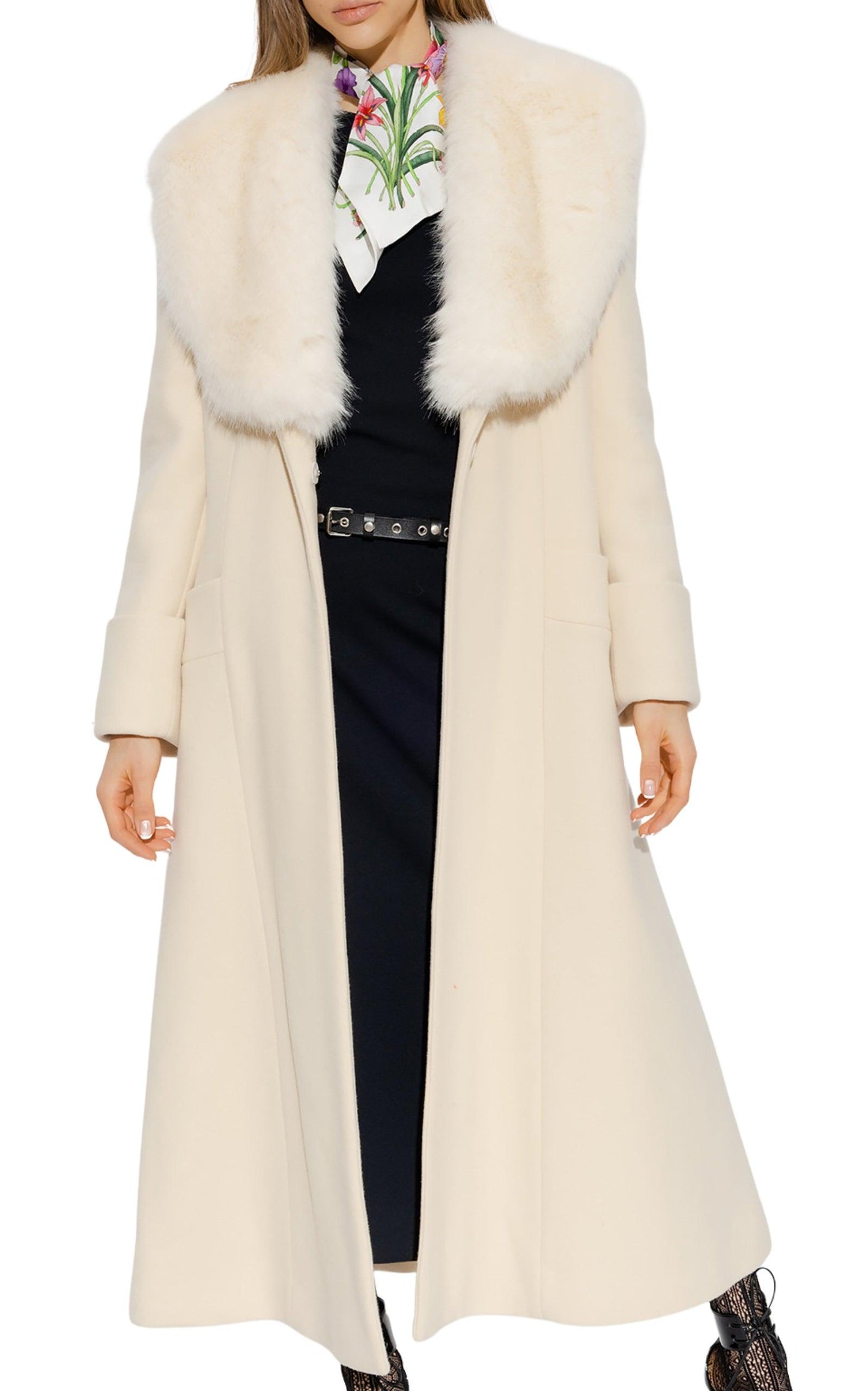 Cosmogonie Belted Faux Fur-Trimmed Wool-Blend Coat Gucci