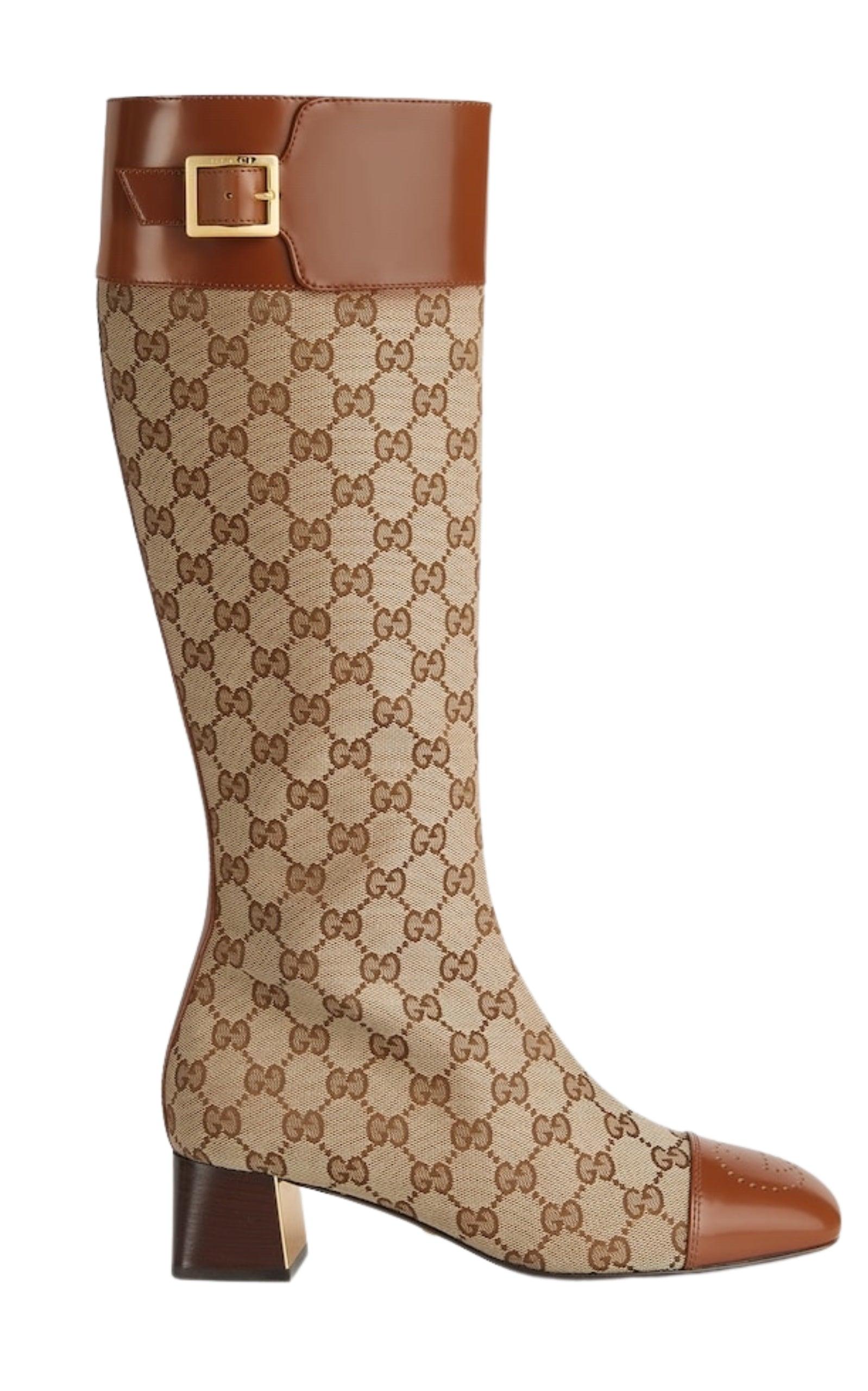 Ellis GG-Monogram Canvas Knee-High Boots Gucci