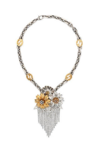 Floral Crystals Fringe Necklace Gucci