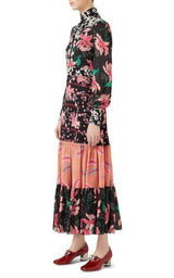 Floral Patchwork-Print Stand-Collar Crepe Dress Gucci