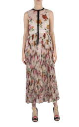 Floral Patterned Pleated Silk Dress Gucci