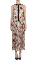 Floral Patterned Pleated Silk Dress Gucci