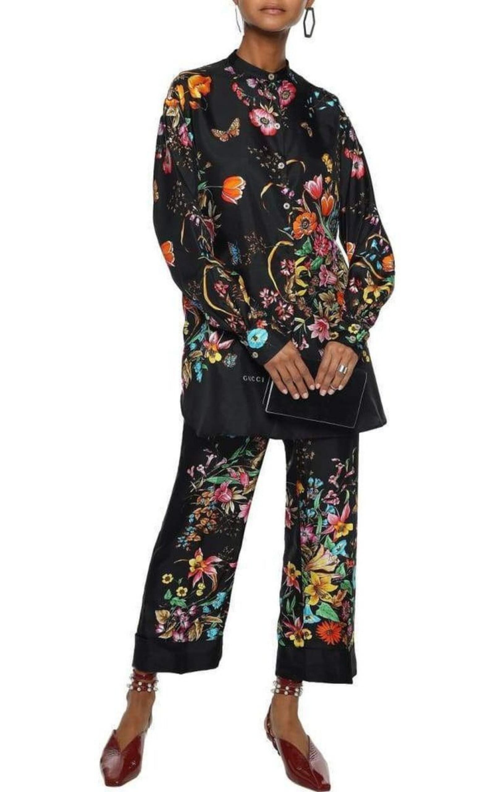 Floral Print Cropped Silk Trousers Pants Gucci