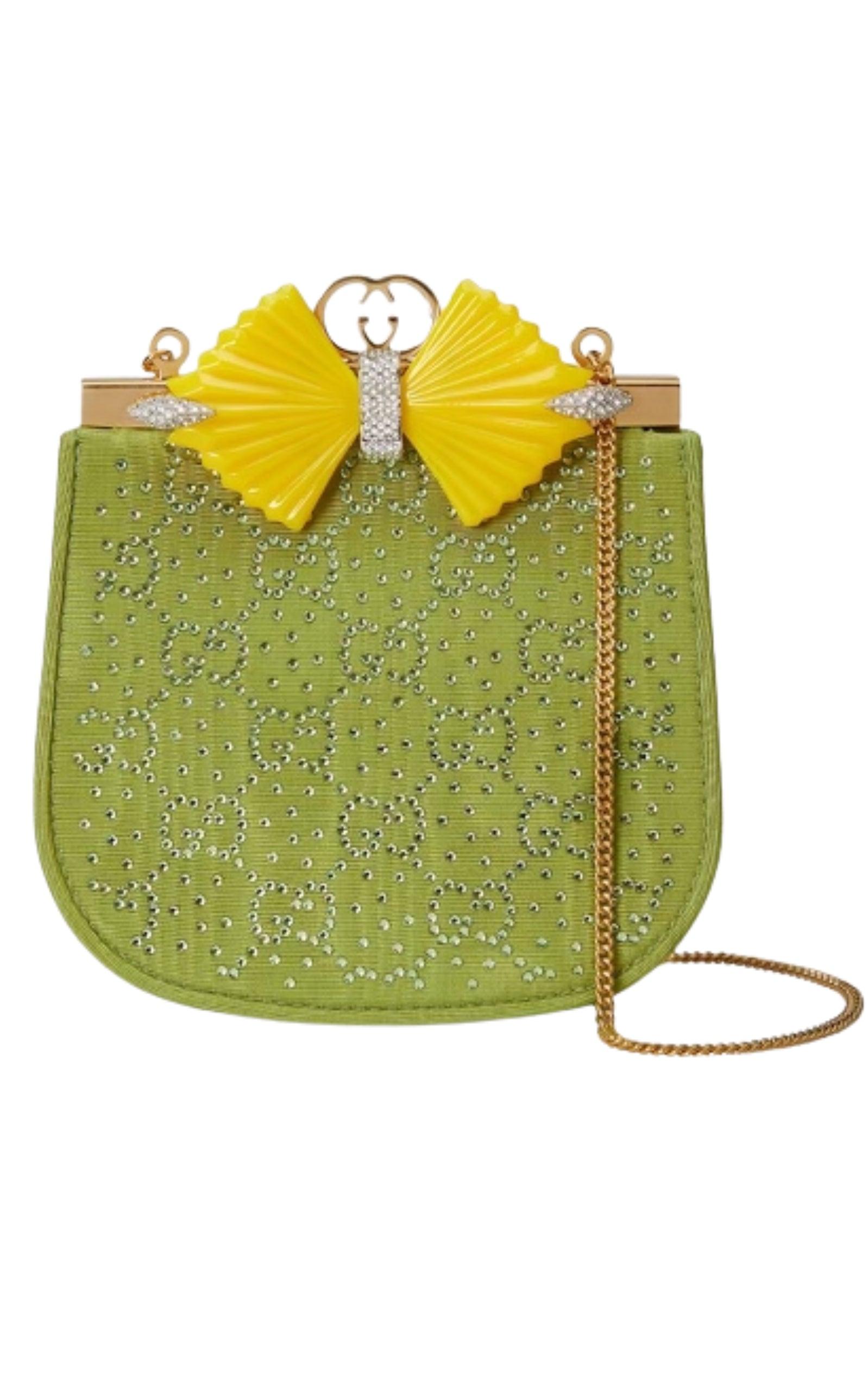 Gucci GG Moire Fabric Handbag with Bow and Crystals - Runway Catalog