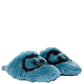 Interlocking G Faux Fur Slippers in Blue Gucci