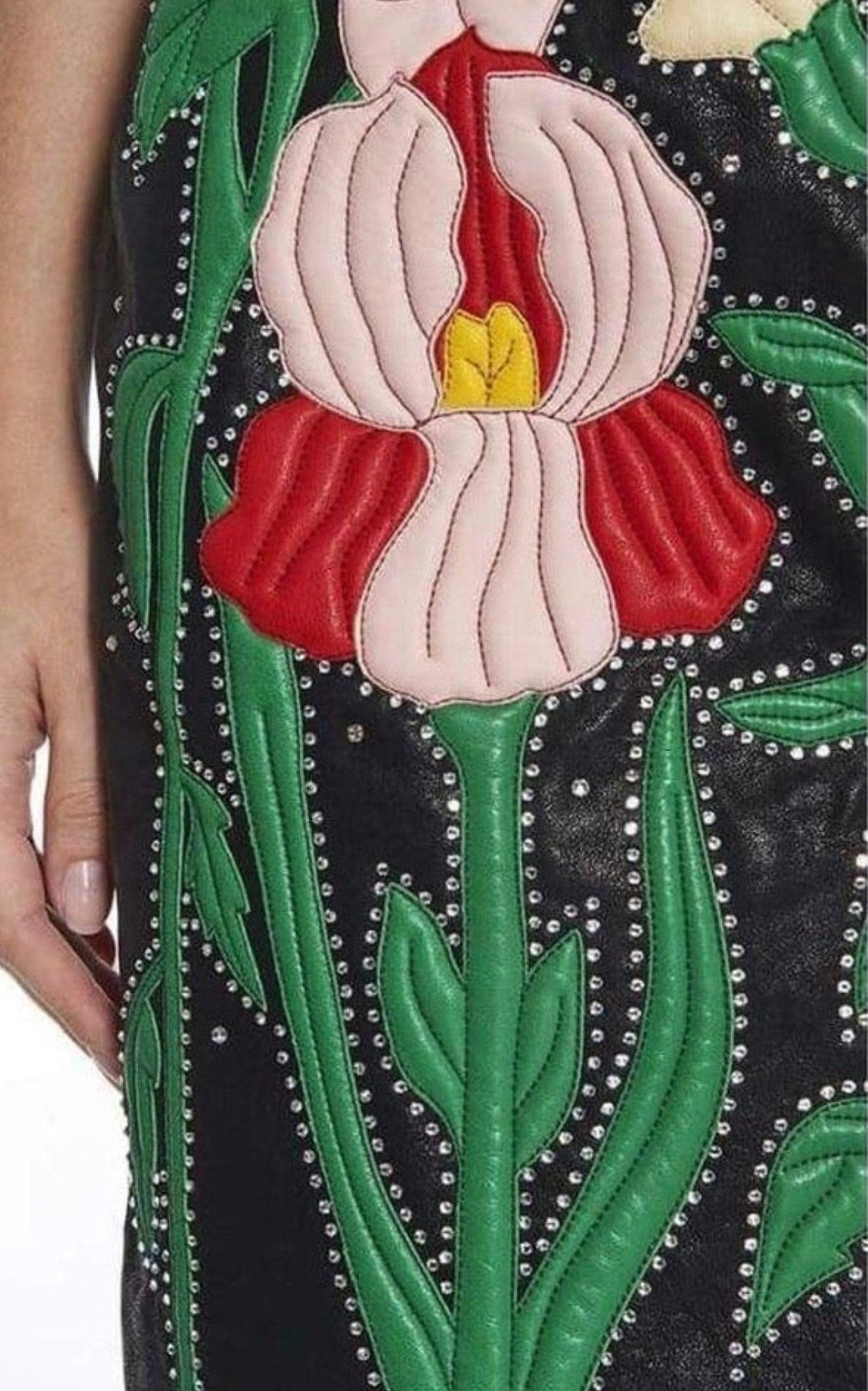 Leather Flower Intarsia Strapless Dress Gucci