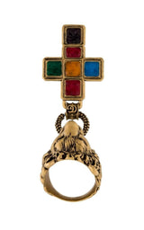 Lion Head Cross Charm Ring Gucci